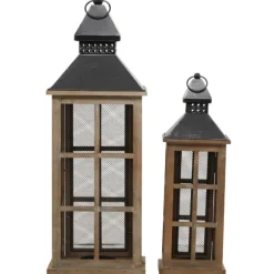 Kirkland's Home Lanterns-Brown Windowpane Mesh Lanterns, Set Of 2