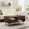 Kirkland's Home Coffee Tables-Brown Wood & Black Metal Hairpin Legs Coffee Table