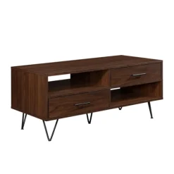 Kirkland's Home Coffee Tables-Brown Wood & Black Metal Hairpin Legs Coffee Table