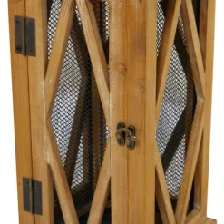 Kirkland's Home Lanterns-Brown Wood And Black Mesh Lanterns, Set Of 2