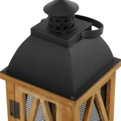 Kirkland's Home Lanterns-Brown Wood And Black Mesh Lanterns, Set Of 2