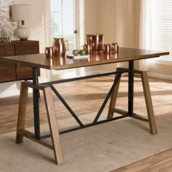 Kirkland's Home Office Furniture-Brown Wood And Metal Linear Base Desk