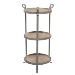 Kirkland's Home Accent & End Tables-Brown Wood And Metal 3-Tier Side Table