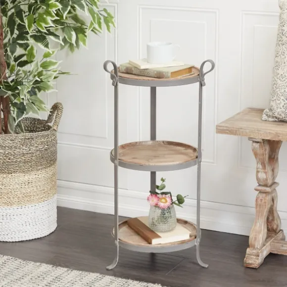 Kirkland's Home Accent & End Tables-Brown Wood And Metal 3-Tier Side Table