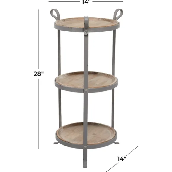 Kirkland's Home Accent & End Tables-Brown Wood And Metal 3-Tier Side Table