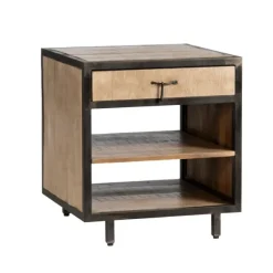 Kirkland's Home Accent & End Tables-Brown Wood And Metal Trim Single Drawer Side Table