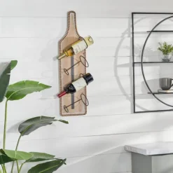 Kirkland's Home Wall Storage-Brown Wood Bottle Frame Metal Bracket Wine Holder