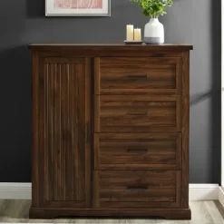 Kirkland's Home Dressers & Chests-Brown Wood Cabinet And 4-Drawer Wardrobe