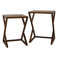 Kirkland's Home Accent & End Tables-Brown Wood Nesting Accent Tables, Set Of 2