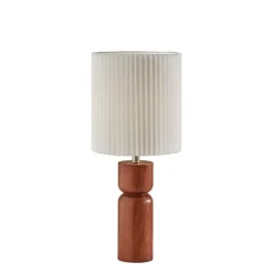 Kirkland's Home Table Lamps-Brown Wood Pleated Shade Table Lamp
