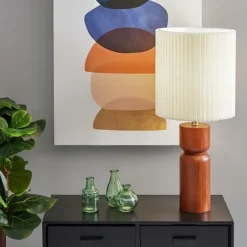 Kirkland's Home Table Lamps-Brown Wood Pleated Shade Table Lamp