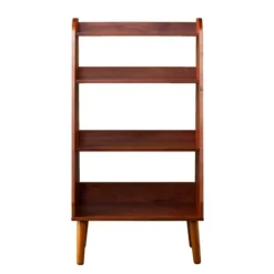 Kirkland's Home Bookshelves-Brown Wood 4-Tier Mid Century Modern Bookshelf