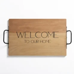 Kirkland's Home Decorative Trays-Brown Wood Welcome To Our Home Tray