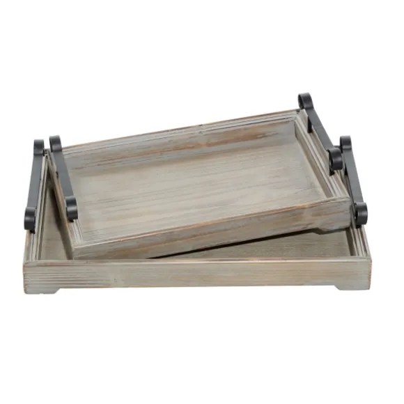 Kirkland's Home Decorative Trays-Brushed Distressed 2-Pc. Decorative Tray Set