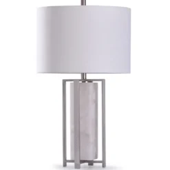 Kirkland's Home Table Lamps-Brushed Steel And Gray Marble Table Lamp, 30 In.
