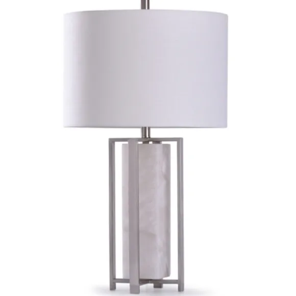Kirkland's Home Table Lamps-Brushed Steel And Gray Marble Table Lamp, 30 In.