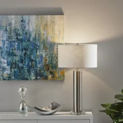 Kirkland's Home Table Lamps-Brushed Steel Cylinder Table Lamp