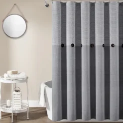 Kirkland's Home Shower Curtains-Button And Stripe Shower Curtain