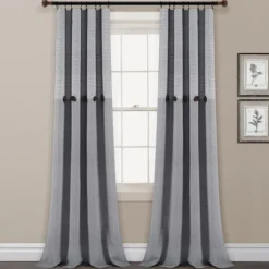 Kirkland's Home Curtains & Drapes-Buttons And Stripes Curtain Panel Set, 84 In.