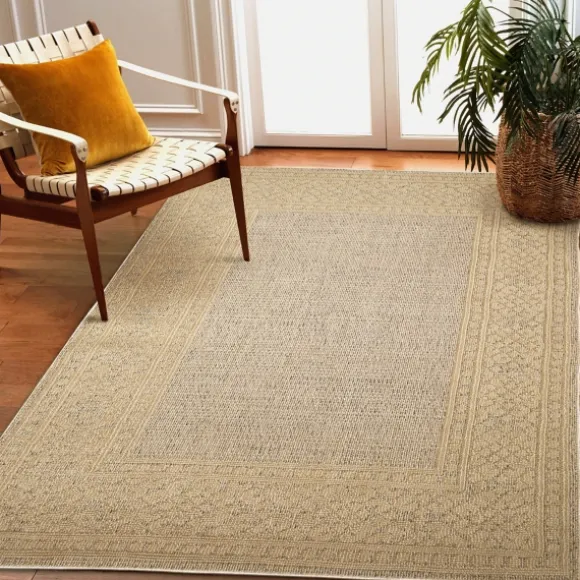 Kirkland's Home Outdoor Rugs-Camel Leopard Border Outdoor Area Rug, 6X9