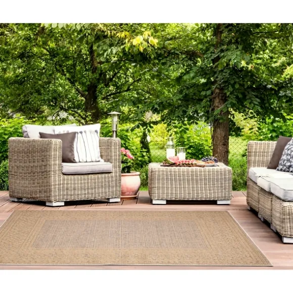 Kirkland's Home Outdoor Rugs-Camel Leopard Border Outdoor Area Rug, 6X9
