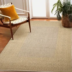 Kirkland's Home Outdoor Rugs-Camel Leopard Border Outdoor Area Rug, 5X7