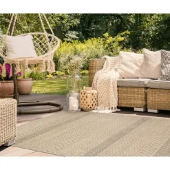 Kirkland's Home Outdoor Rugs-Camel Linear Sundry Outdoor Area Rug, 6X9