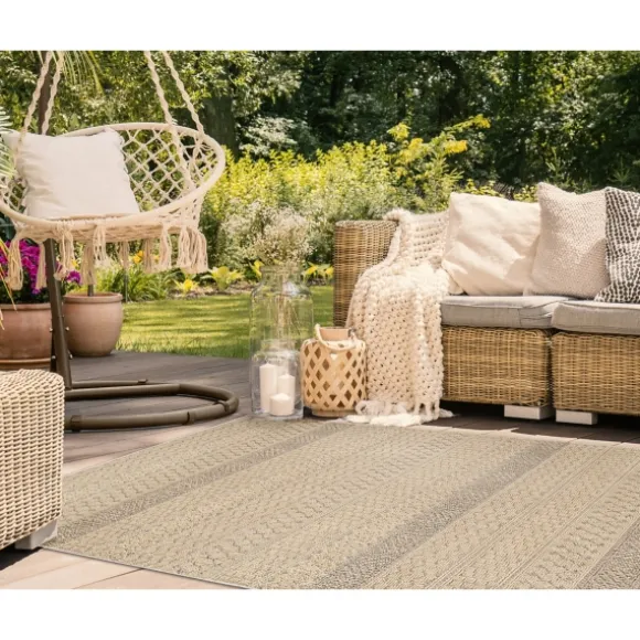 Kirkland's Home Outdoor Rugs-Camel Linear Sundry Outdoor Area Rug, 6X9