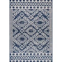 Kirkland's Home Outdoor Rugs-Cammie Blue Moroccan Tribal Outdoor Rug, 5X8