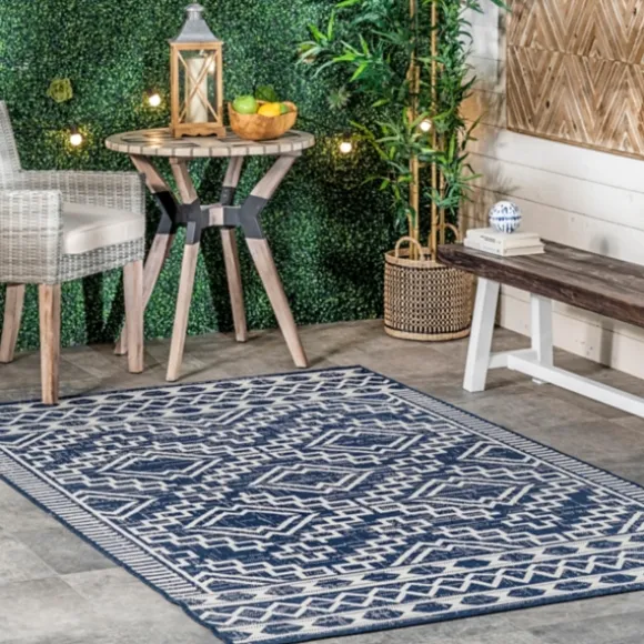 Kirkland's Home Outdoor Rugs-Cammie Blue Moroccan Tribal Outdoor Rug, 5X8