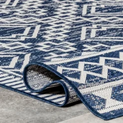 Kirkland's Home Outdoor Rugs-Cammie Blue Moroccan Tribal Outdoor Rug, 5X8