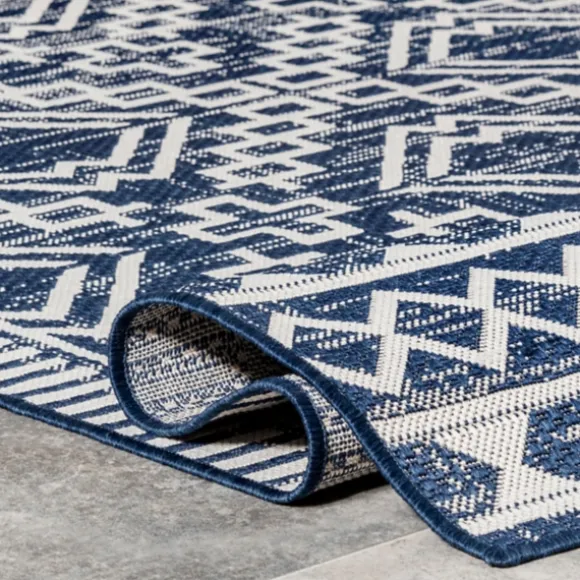 Kirkland's Home Outdoor Rugs-Cammie Blue Moroccan Tribal Outdoor Rug, 5X8