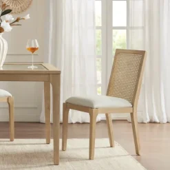 Kirkland's Home Dining Chairs-Cane Back Upholstered Wood Dining Chairs, Set Of 2