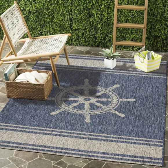 Kirkland's Home Outdoor Rugs-Captiva Nautical Helm Outdoor Area Rug, 5X7