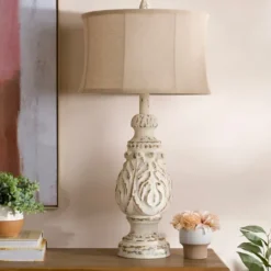 Kirkland's Home Table Lamps-Caroline Distressed Cream Table Lamp