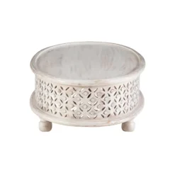 Kirkland's Home Coffee Tables-Carved Lattice Wood Oval Coffee Table