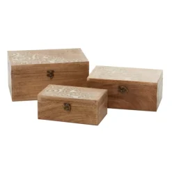 Kirkland's Home Baskets & Boxes-Carved Wood Decorative Boxes, Set Of 3
