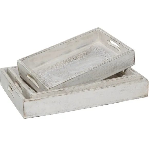 Kirkland's Home Decorative Trays-Carved Wood Trays, Set Of 3