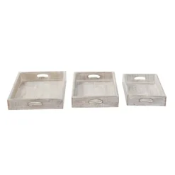 Kirkland's Home Decorative Trays-Carved Wood Trays, Set Of 3