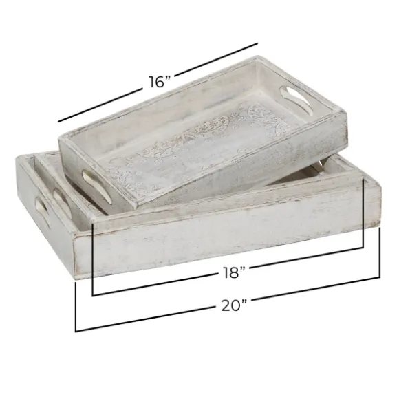 Kirkland's Home Decorative Trays-Carved Wood Trays, Set Of 3