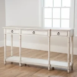 Kirkland's Home Entryway Furniture-Casey Cream 3-Drawer Console Table