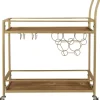Kirkland's Home Kitchen Islands & Bar Carts-Celeste Gold Metal And Wood Bar Cart