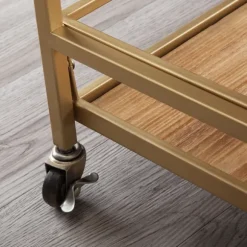 Kirkland's Home Kitchen Islands & Bar Carts-Celeste Gold Metal And Wood Bar Cart