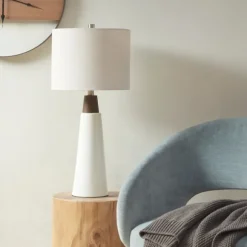 Kirkland's Home Table Lamps-Ceramic And Wood Cone Table Lamp