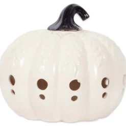 Kirkland's Home Lanterns-Ceramic Leaf Pre-Lit Pumpkin Lantern