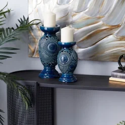 Kirkland's Home Candle Holders-Ceramic Tiered Base Candle Holders, Set Of 2