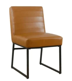 Kirkland's Home Dining Chairs-Channeled Carmel Leather Dining Chair
