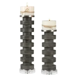 Kirkland's Home Candle Holders-Charcoal Concrete 2-Pc. Candle Holder Set