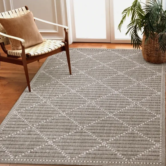 Kirkland's Home Outdoor Rugs-Charcoal Geo Lattice Outdoor Area Rug, 7X9