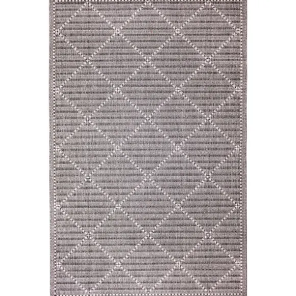 Kirkland's Home Outdoor Rugs-Charcoal Geo Lattice Outdoor Area Rug, 4X7
